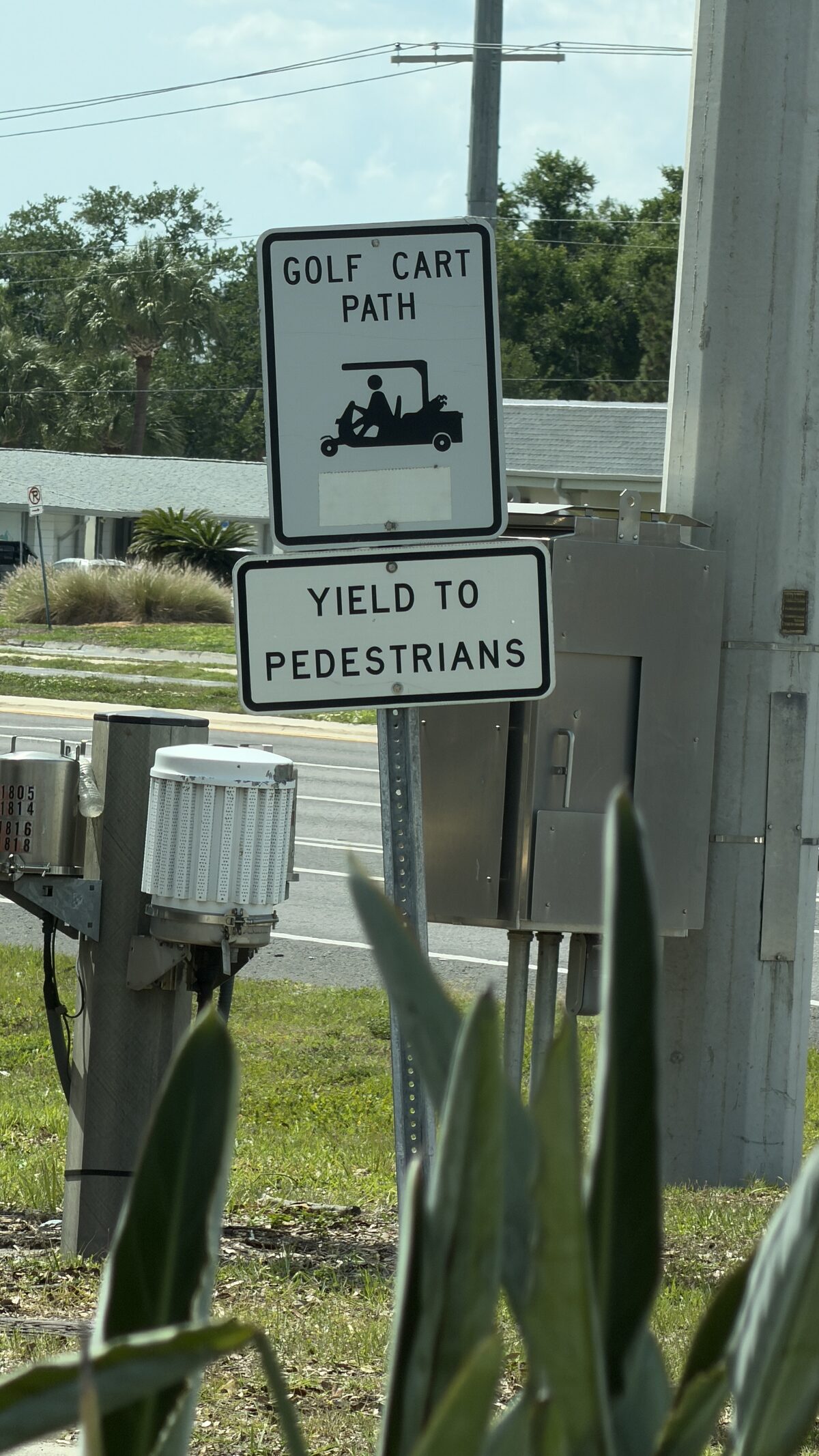 Yield to pedestrians sign on a community street